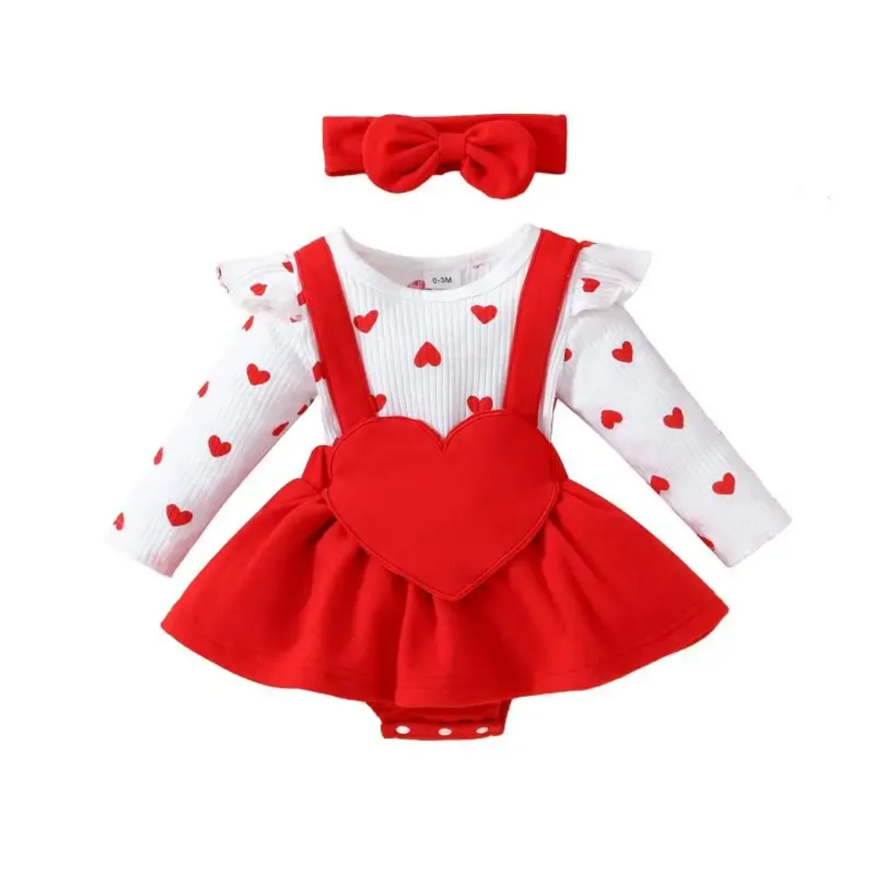 Baby Girl Heart Print Dress with Headband Set