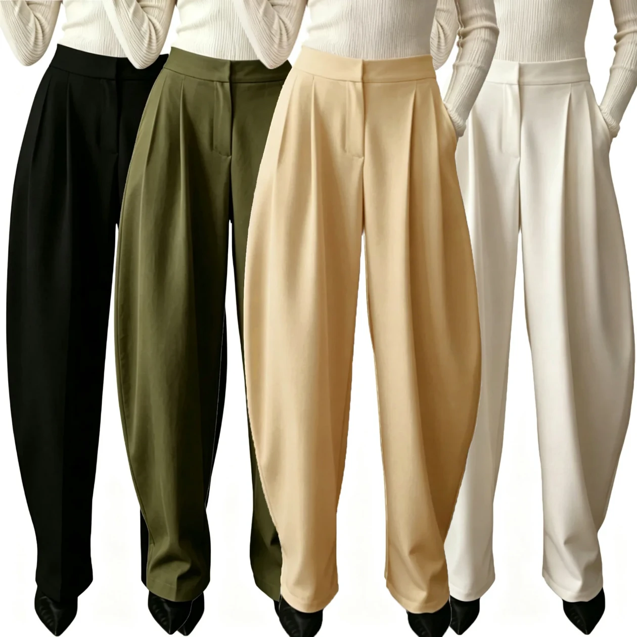 Women's High-Waist Pleated Wide-Leg Pants