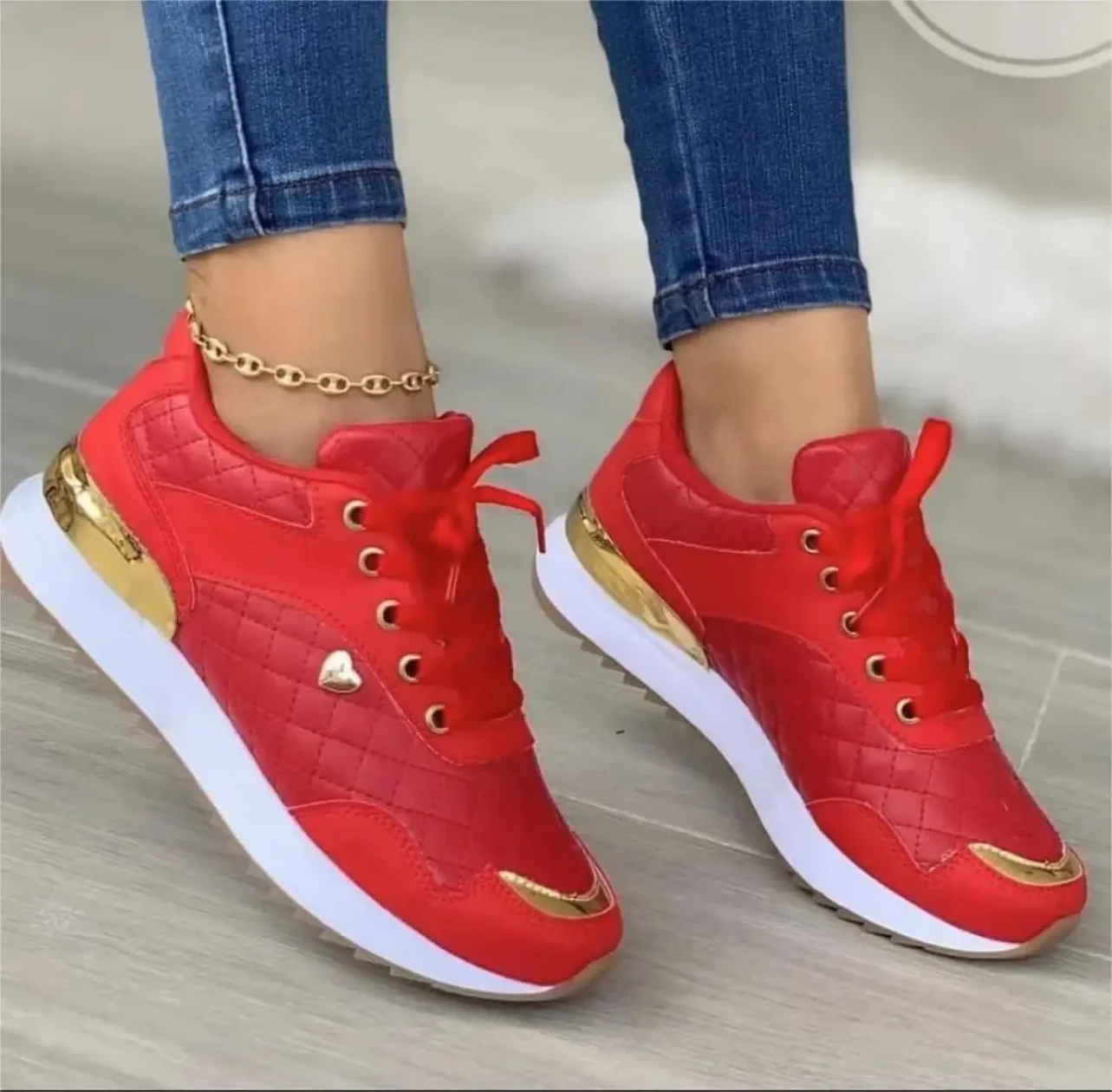 Red and Gold Women's Fashion Sneakers