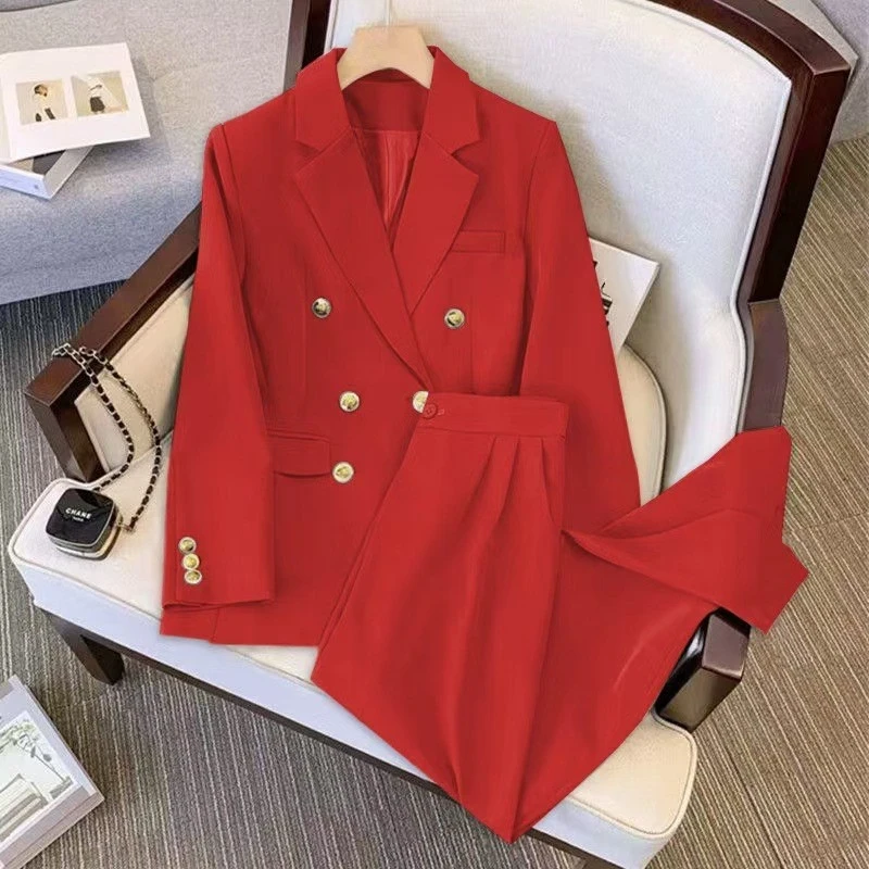 Women's Blue Double-Breasted Blazer Suit