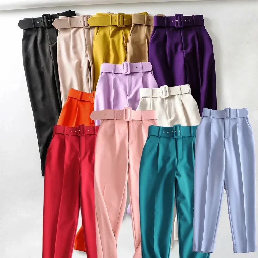 Women's High-Waisted Belted Trousers