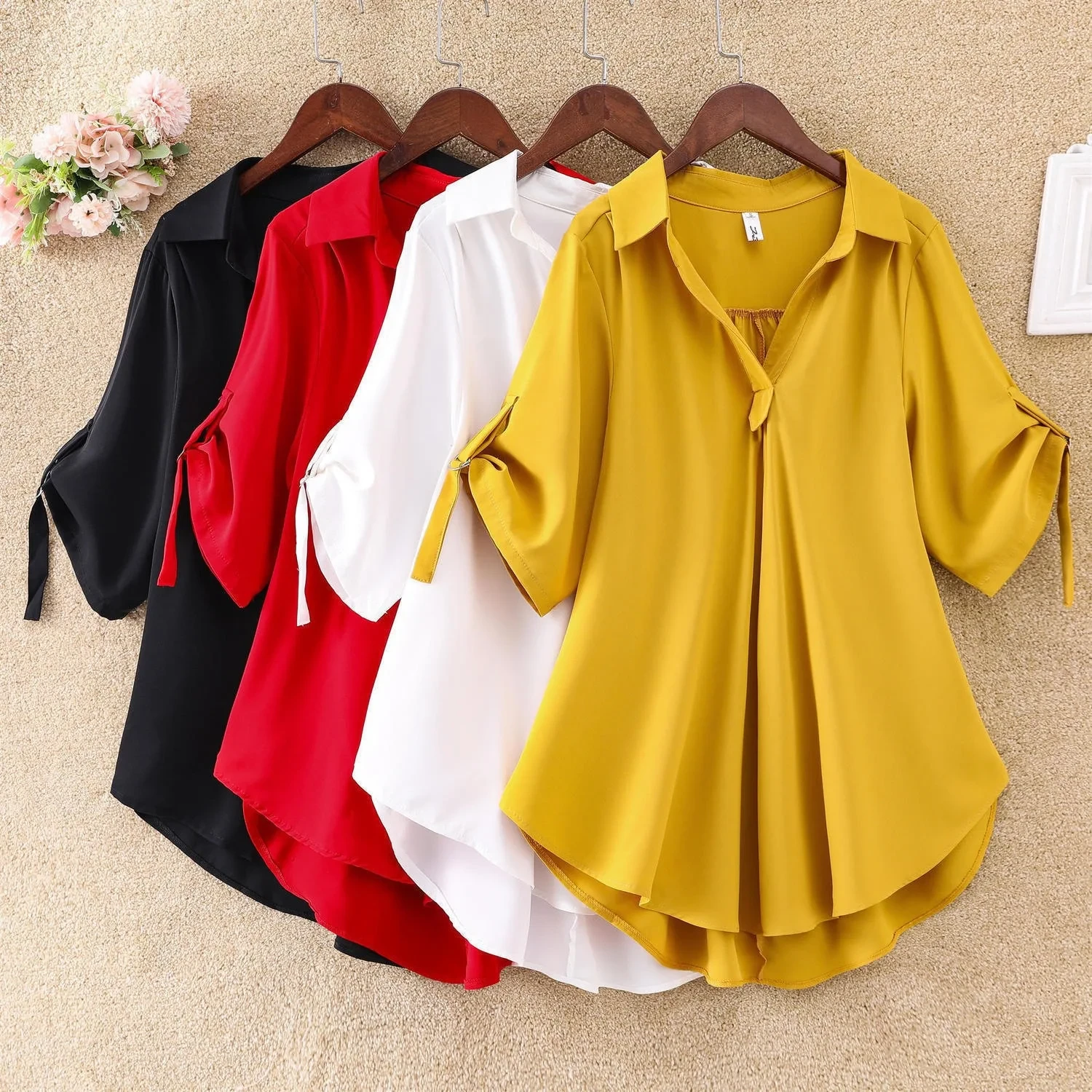 Women's Button-Up Blouse with Roll-Up Sleeves