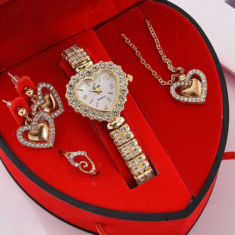 Heart-Shaped Watch and Jewelry Set