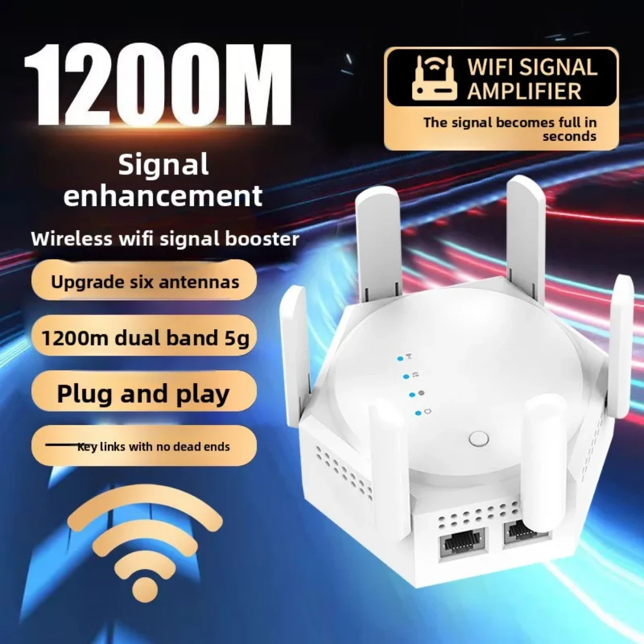 Wireless WiFi Signal Booster with 6 Antennas